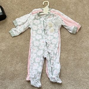 3 Pack Floral & Pink Footed Baby One-Piece
